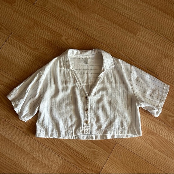 Kirious LA White Linen Blend Short Sleeve Cropped Top Large - Picture 1 of 5